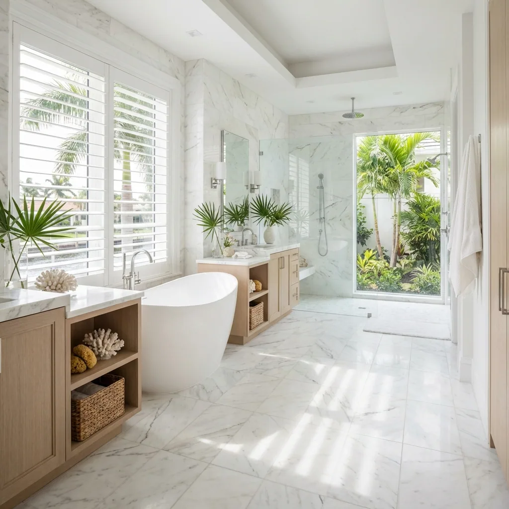 Bathroom remodeling Naples FL with custom shower tile vanity and lighting